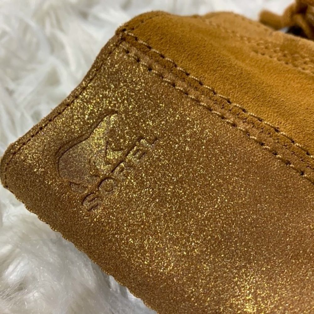 SOREL Joan Of Artic metallic & reg suede hidden wedge laceup bootie women’s sz 5 - Picture 7 of 11